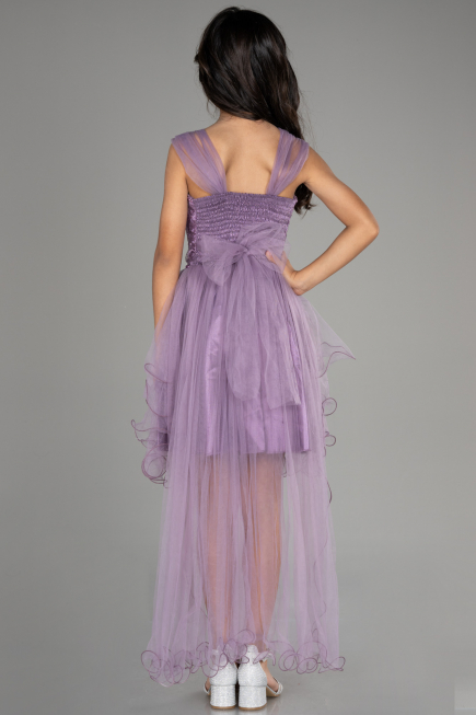 Robe de Soirée Enfants Devant Court Dos Long Lavande ABO105