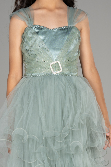 Robe de Soirée Enfants Devant Court Dos Long Turquoise ABO105