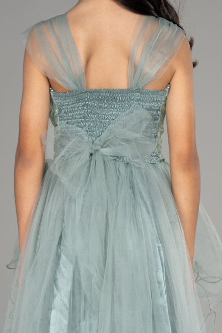 Robe de Soirée Enfants Devant Court Dos Long Turquoise ABO105
