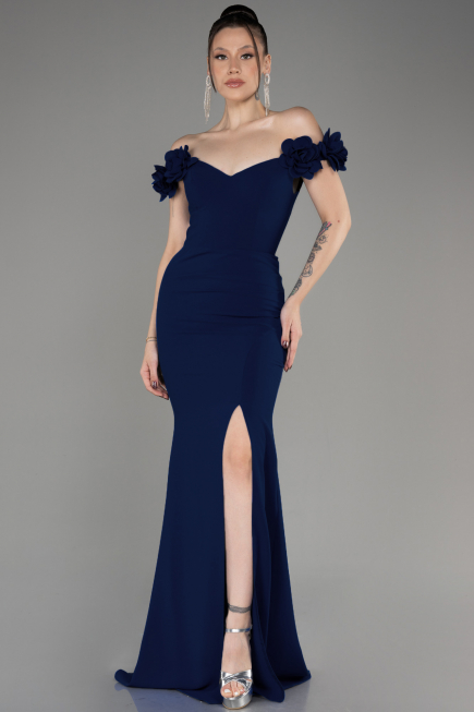 Robe Queue De Poisson Longue Bleu Marine ABU3891