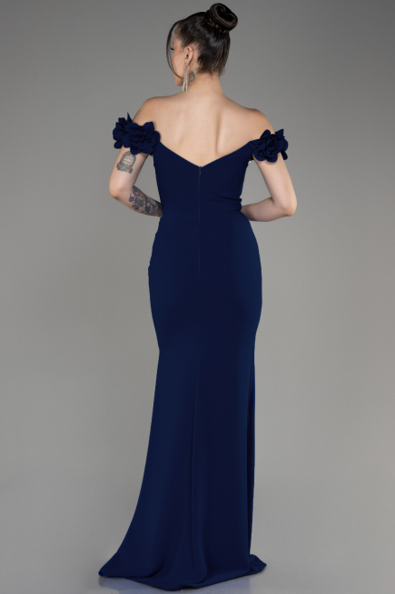 Robe Queue De Poisson Longue Bleu Marine ABU3891