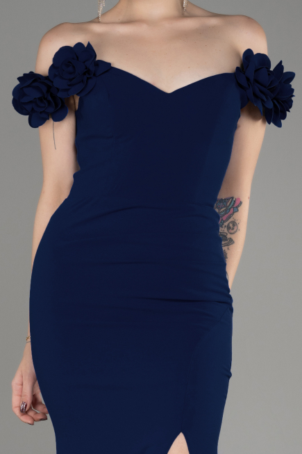 Robe Queue De Poisson Longue Bleu Marine ABU3891