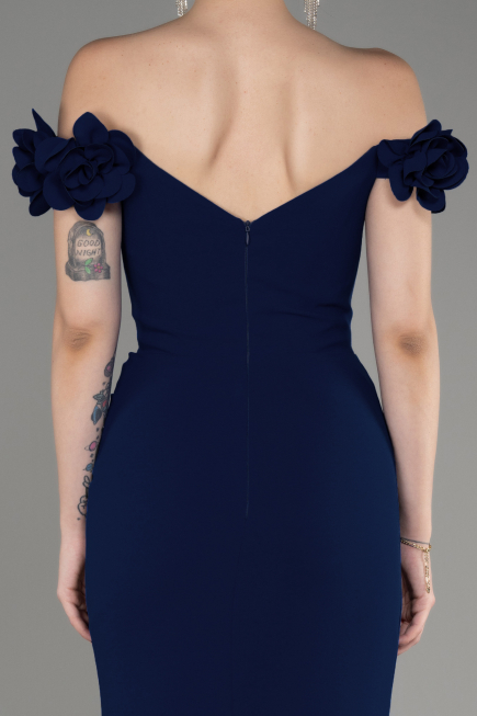 Robe Queue De Poisson Longue Bleu Marine ABU3891