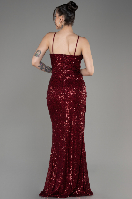 Tenue De Soirée Squameuse Longue Rouge Bordeaux ABU3246