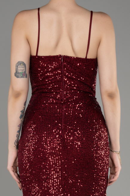 Tenue De Soirée Squameuse Longue Rouge Bordeaux ABU3246