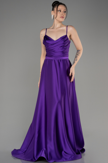 Robe De Soirée Satin Longue Violet ABU1601