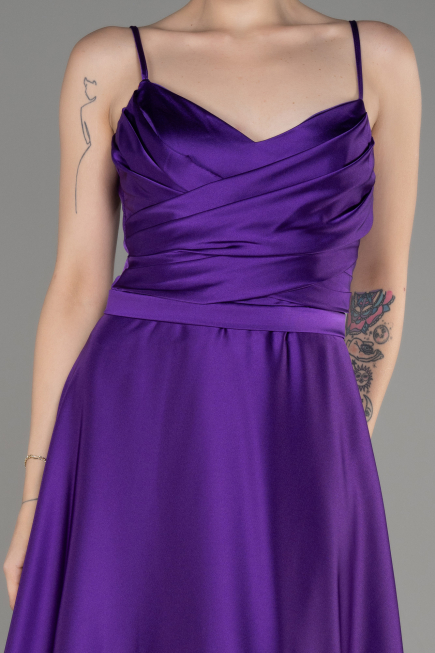 Robe De Soirée Satin Longue Violet ABU1601