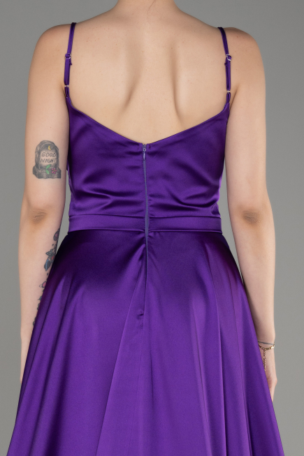 Robe De Soirée Satin Longue Violet ABU1601