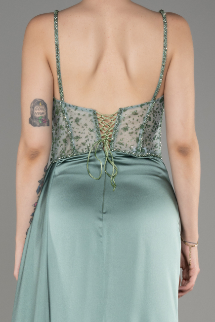 Robe de Soirée Longue Satin Turquoise ABU3875