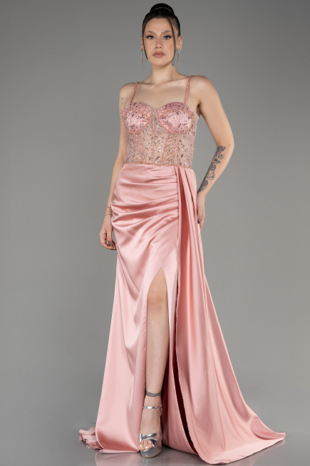 Robe de Soirée Longue Satin Poudre ABU3875