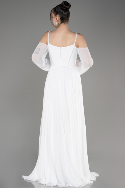 Robe de Soirée Longue Mousseline Blanc ABU3914