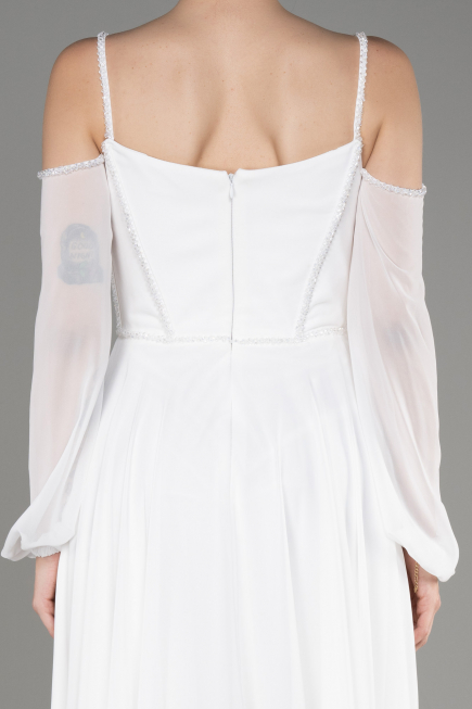 Robe de Soirée Longue Mousseline Blanc ABU3914