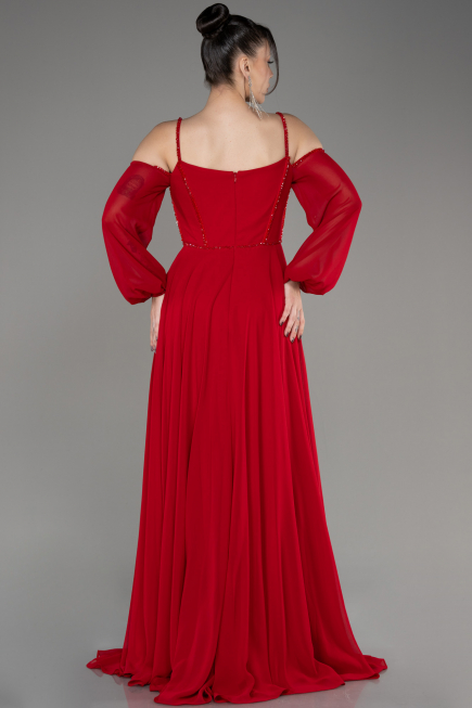 Robe de Soirée Longue Mousseline Rouge ABU3914
