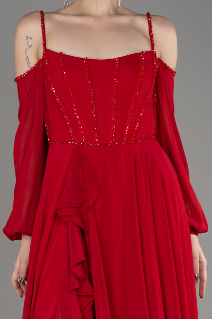 Robe de Soirée Longue Mousseline Rouge ABU3914