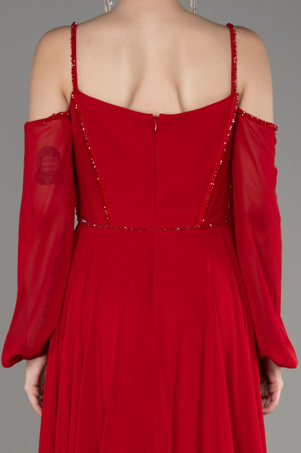 Robe de Soirée Longue Mousseline Rouge ABU3914