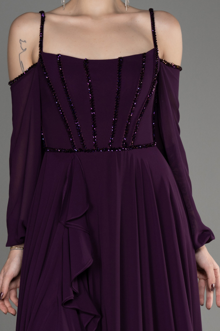Robe de Soirée Longue Mousseline Violet ABU3914