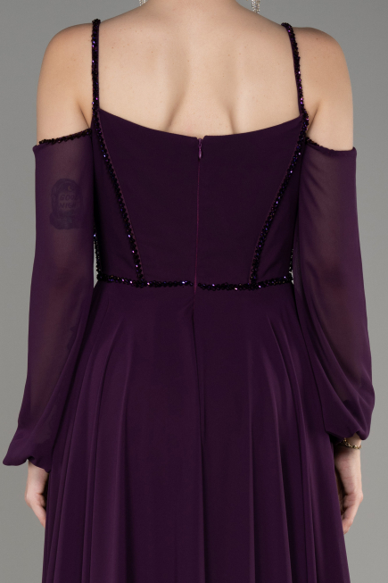 Robe de Soirée Longue Mousseline Violet ABU3914