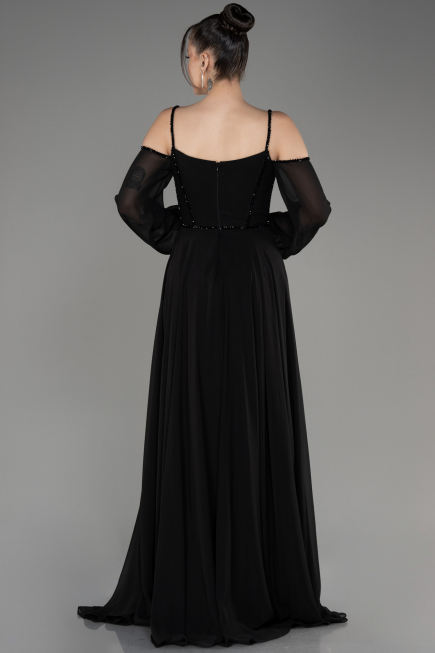 Robe de Soirée Longue Mousseline Noir ABU3914