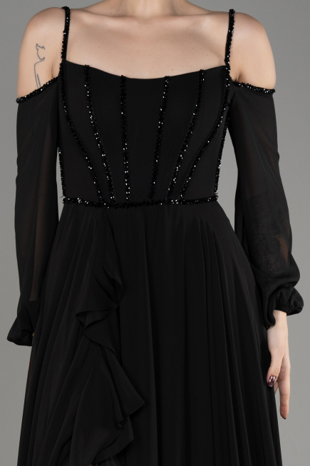 Robe de Soirée Longue Mousseline Noir ABU3914