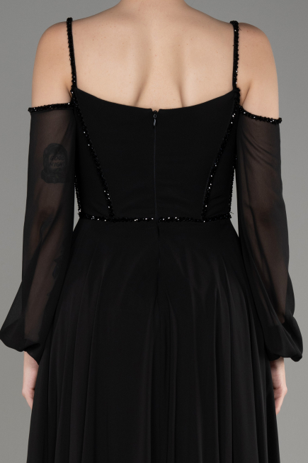 Robe de Soirée Longue Mousseline Noir ABU3914