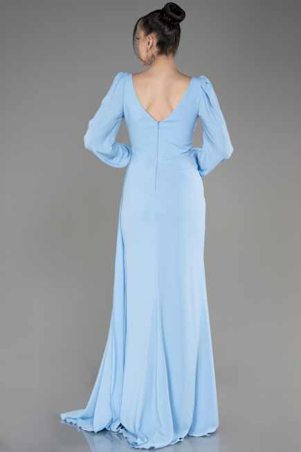Robe De Soirée Mousseline Longue Bleu clair ABU3885