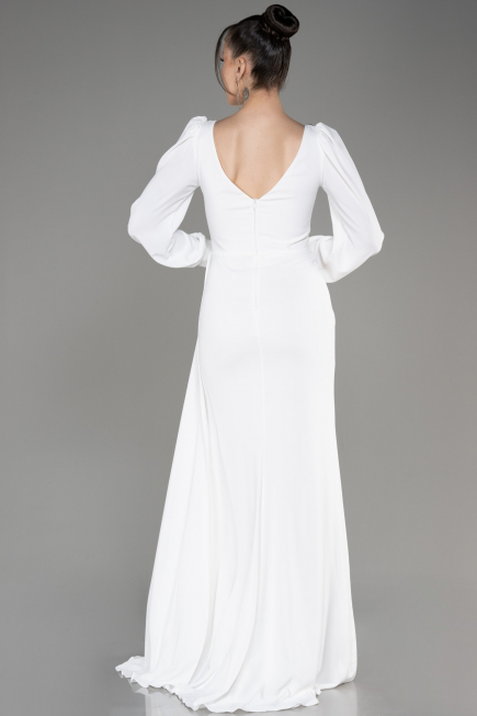 Robe De Soirée Mousseline Longue Blanc ABU3885