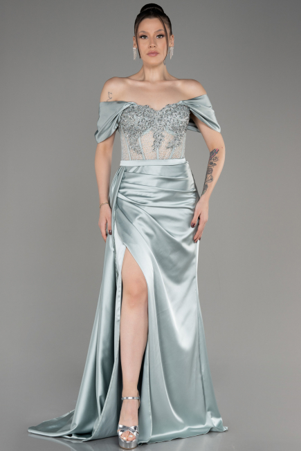 Robe De Soirée Satin Longue Menthe ABU3895