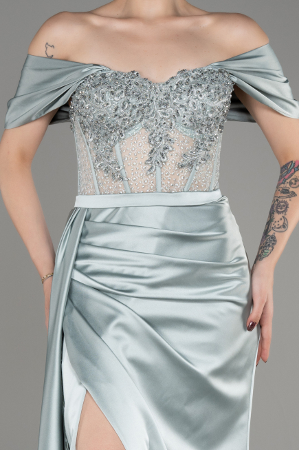 Robe De Soirée Satin Longue Menthe ABU3895