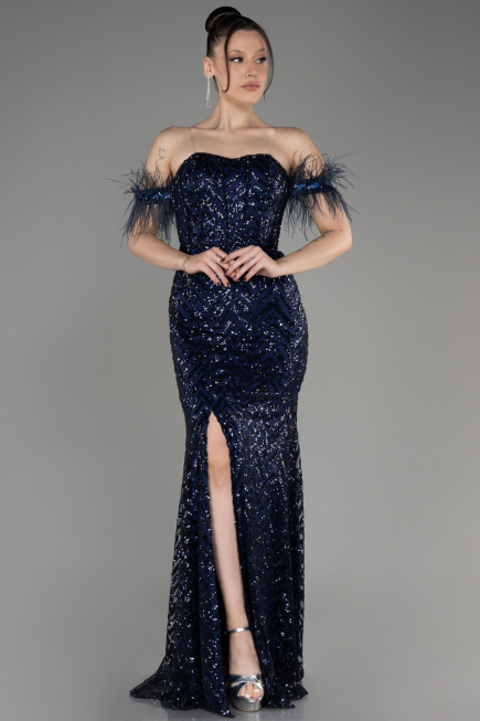 Robe Queue de Poisson Longue Bleu Marine ABU3953