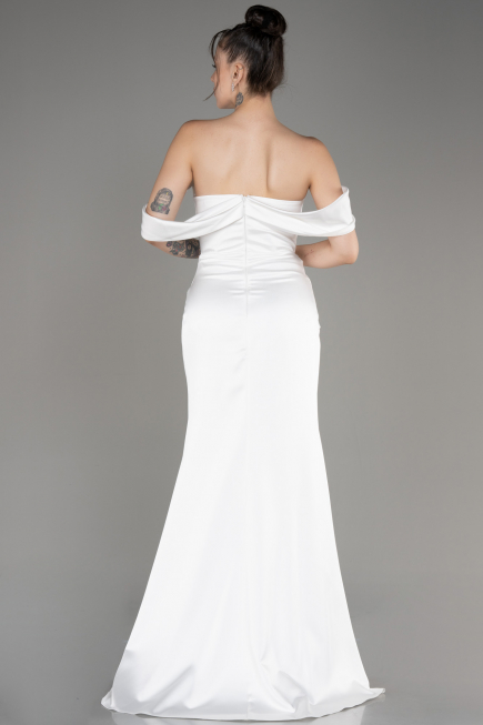 Robe de Soirée Longue Satin Blanc ABU3964