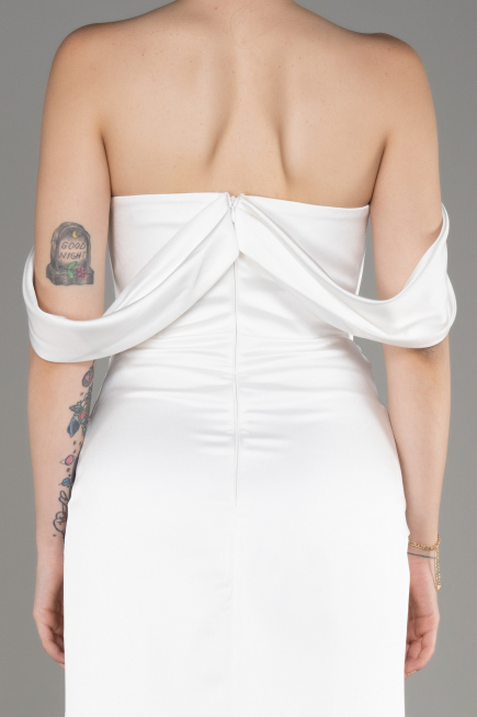 Robe de Soirée Longue Satin Blanc ABU3964