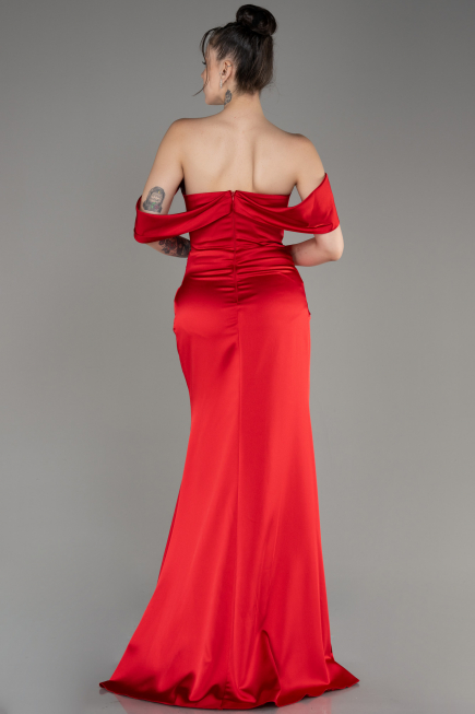 Robe de Soirée Longue Satin Rouge ABU3964