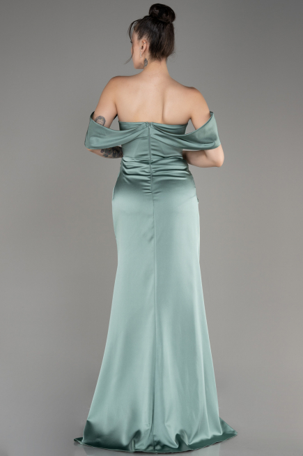 Robe de Soirée Longue Satin Menthe ABU3964