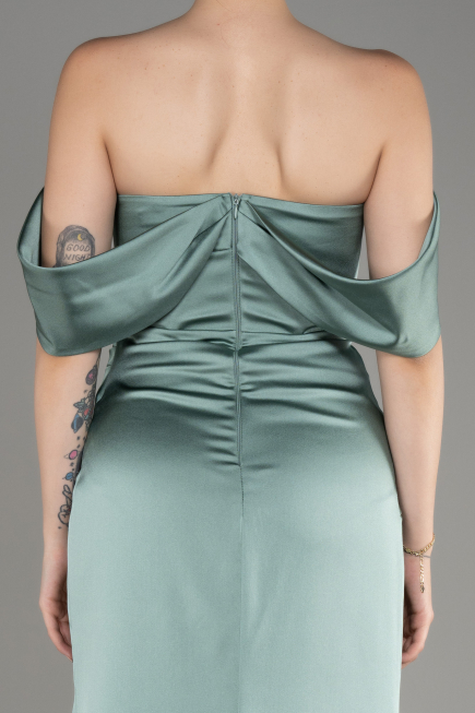 Robe de Soirée Longue Satin Menthe ABU3964