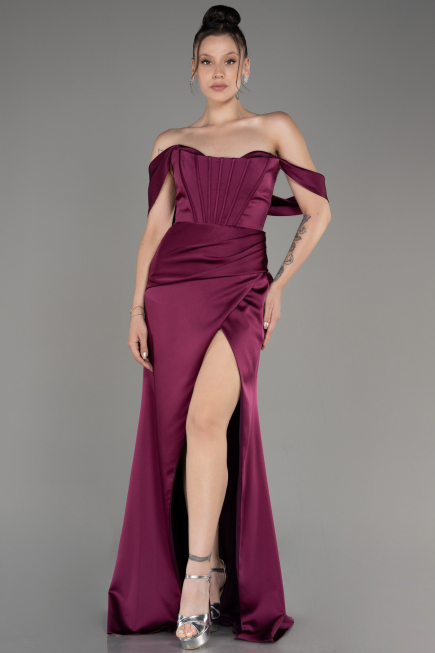 Robe de Soirée Longue Satin Couleur Cerise ABU3964