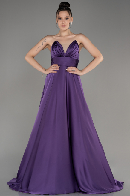 Robe de Soirée Longue Satin Lilas ABU3965