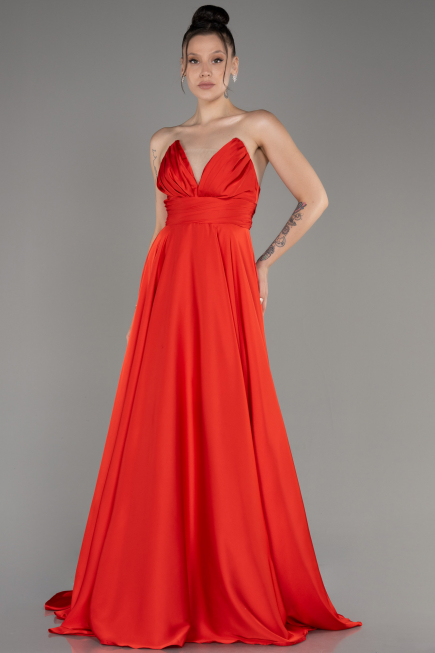 Robe de Soirée Longue Satin Corail ABU3965
