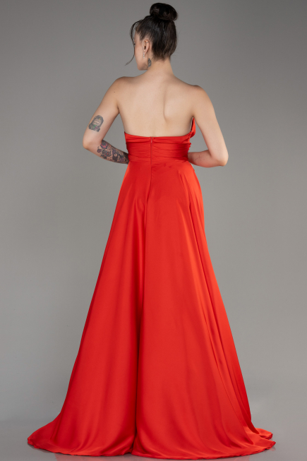 Robe de Soirée Longue Satin Corail ABU3965