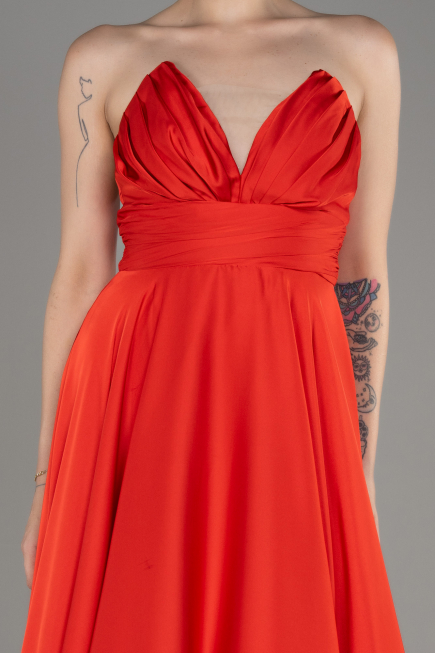 Robe de Soirée Longue Satin Corail ABU3965