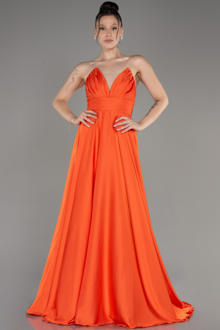 Robe de Soirée Longue Satin Orange ABU3965