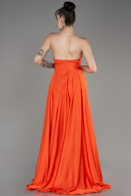 Robe de Soirée Longue Satin Orange ABU3965