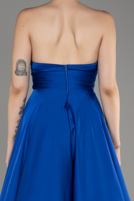 Robe de Soirée Longue Satin Bleu Saxe ABU3965