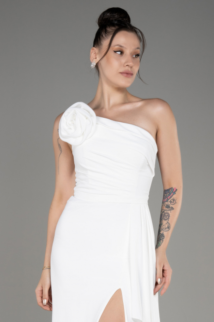 Robe de Soirée Longue Mousseline Blanc ABU3974
