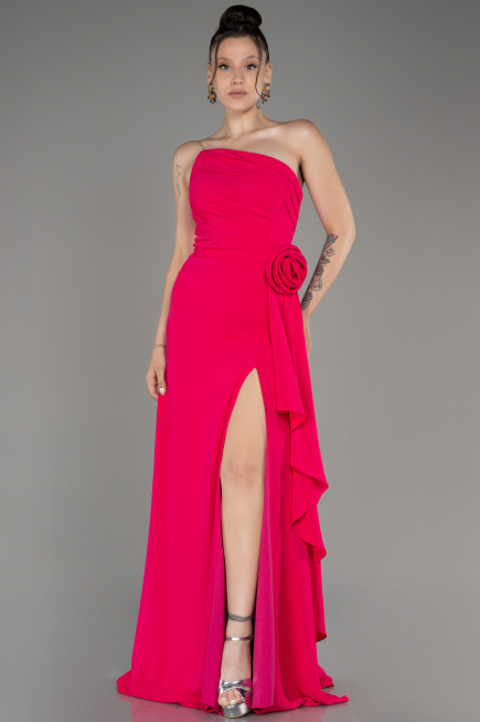 Robe de Soirée Longue Mousseline Fushia ABU3974