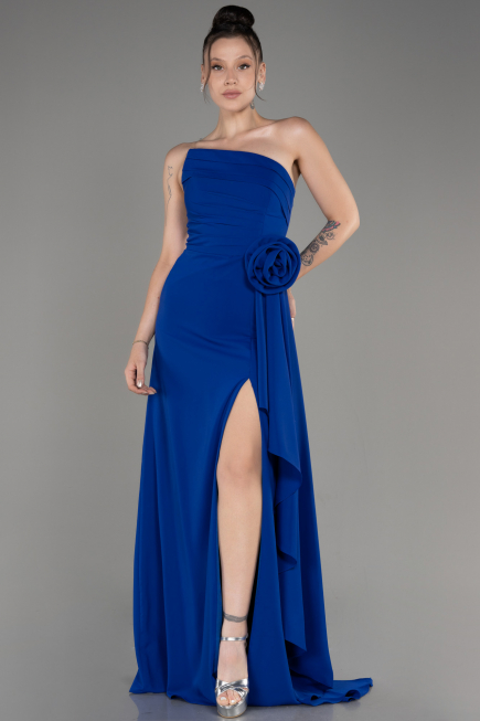 Robe de Soirée Longue Mousseline Bleu Saxe ABU3974