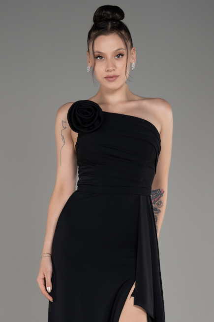 Robe de Soirée Longue Mousseline Noir ABU3974