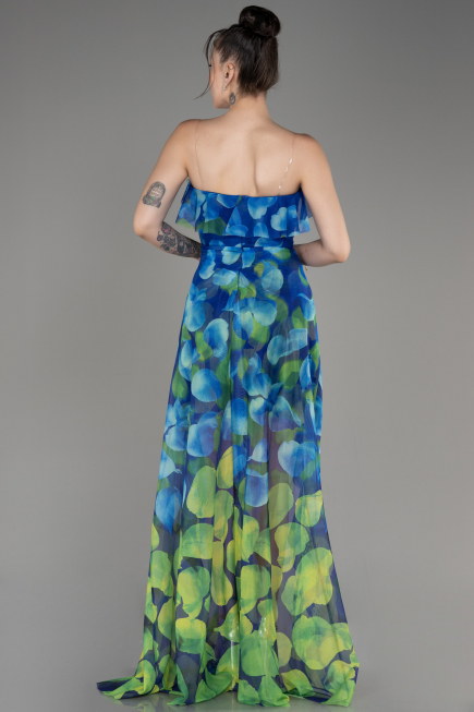 Robe de Soirée Longue Bleu Saxe ABU3975