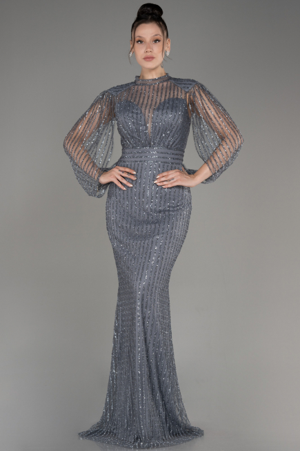 Robe de Soirée Longue Anthracite ABU3981