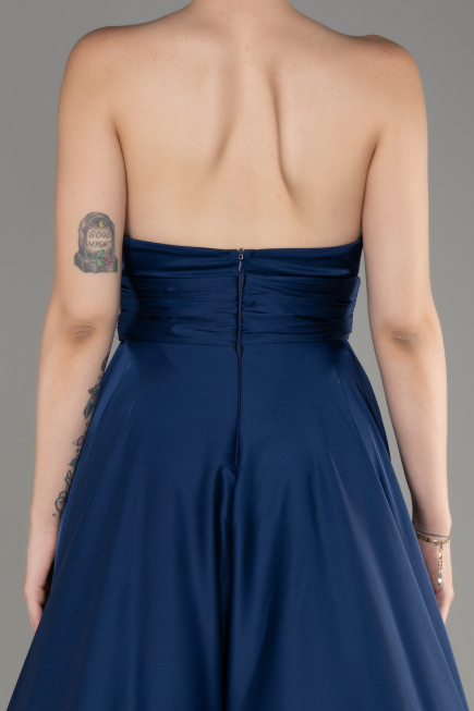 Robe de Soirée Longue Satin Bleu Marine ABU3965