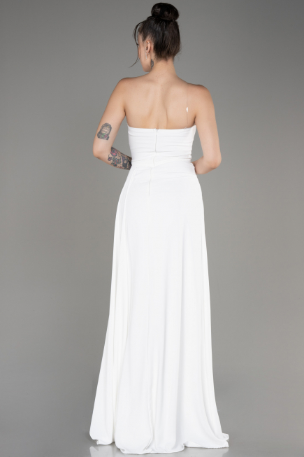 Robe de Soirée Longue Mousseline Blanc ABU3974